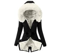 AMhomely Coats for Women, Ladies Lining Coat Womens Winter Warm Thick Long Jacket Hooded Overcoat UK Ladies Casual Loose Cardigans Shirt Coat Jackets Trench Topcoats Black