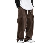 AMhomely Corduroy Trousers for Men Cargo Joggers Men Work Straight Wide Leg Trousers with Pocket Elastic High Waisted Work Plain Drawstring Sweatpants Loose Fit Sports Coffee XXL