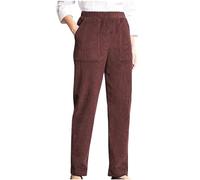 AMhomely Corduroy Trousers Women Elasticated Waist with Pocket Casual Pants Trousers Relax Fit Ladies Full Length Hogh Waisted Everyday Stretchy Lightweight Pants Straight Leg Trouser Wine L
