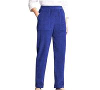 AMhomely Corduroy Trousers Women Elasticated Waist with Pocket Casual Pants Trousers Relax Fit Ladies Full Length Hogh Waisted Everyday Stretchy Lightweight Pants Straight Leg Trouser Blue M