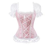 AMhomely Corset Tops For Women With Sleeves Mesh Bustier Plus Size Gothic Bandaged Overbust Corset Blouse Lace Patchwork Waist Trainer Sexy Slim Fit Bodyshaper Vintage Punk Tunic Tops Pink