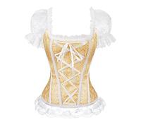 AMhomely Corset Tops For Women With Sleeves Mesh Bustier Plus Size Gothic Bandaged Overbust Corset Blouse Lace Patchwork Waist Trainer Sexy Slim Fit Bodyshaper Vintage Punk Tunic Tops Yellow