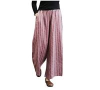 AMhomely Cotton Linen Trousers for Women Plus Size UK Drawstring Casual Pants with Pocket Plain Baggy Lounge Trousers Straight Wide Legs Pants High Waist Palazzo Pants Lounge Pants Pink S