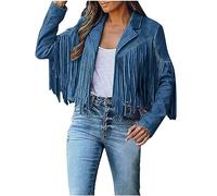 AMhomely cowboy waistcoat Women Cardigan Blazer Tassel Fringe Faux Suede Leather Moto Jacket Ladies Chic Cropped Coat Vintage Hippie Biker Jacket Tops Cowboy Cardigan Casual Gothic
