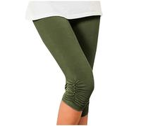 AMhomely Cropped Gym Leggings for Women UK 3/4 Length Yoga Pants for Women Solid Capri Trousers Elastic Waisted Casual Skinny Pants Joggers Cropped Sweatpants Tracksuit Bottoms Army Green 3XL