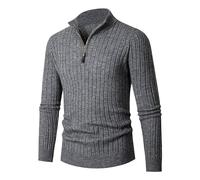 AMhomely Dark Grey Sweaters for Men UK Half Zip Knitted Pullover Man Long Sleeve Solid Color Zipper Casual High-Neck Tops Sweatshirt Comfort Sweatshirts Golf Tops