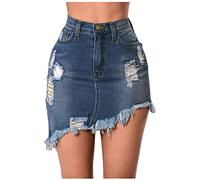 AMhomely Denim Skirts for Women UK Denim Mini Skirt Clearance Chic Ladies Solid Blue High Waist Buttons Leisure Short Casual Mini Skirt Summer Casual Going Out Outfits, L