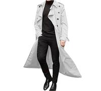 AMhomely Double Breasted Overcoat Men Casual Slim Fit Jacket Lightweight Casual Long Windbreak Solid Lapel Trench Coat Business Casual Coat Long Jacket for Work Holiday Coat for Man White XL
