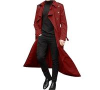 AMhomely Double Breasted Overcoat Men Casual Slim Fit Jacket Lightweight Casual Long Windbreak Solid Lapel Trench Coat Business Casual Coat Long Jacket for Work Holiday Coat for Man Red L