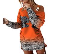 AMhomely Dresses for Women UK Casual Long Sleeve Printed Cold Shoulder Drawstring Long Sleeve Dresses Christmas Dresses Fancy Dress Party Winter Dresses Jumper Dress Knitted Dress, Orange 2, 12