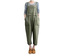 AMhomely Dungarees For Women Uk Loose Square Neck Jumpsuit Plus Size Summer Casual Overalls Trousers With Pocket Vintage Cargo Romper Pants Baggy Harem Overalls Trousers Going Out Army Green M