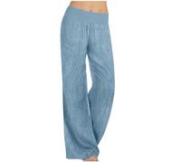 AMhomely Elasticated Waist Jeans for Women Soft Jeans Palazzo Trousers Ladies Baggy Pants Straight Leg Pull On Trousers