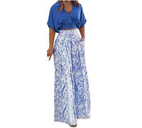 AMhomely Elegant 2 Piece Outfits for Women Going Out Blazer Jackets Shorts Suits Fashion Women Summer Floral Print Casual Short SLeeve Top+ Pant Set Elegant Party Blazer Sets Clearance