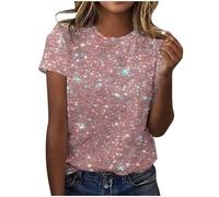 AMhomely Elegant Blouse Gradient Sequins Print Casual Tunic Tops Loose Fit Pullover Shiny Shirts Office Work Pink XL