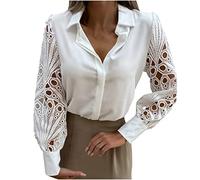 AMhomely Elegant Blouses Womens Cut Out Long Sleeve Lapel V Neck Solid Shirts Gigot Sleeve Party Tops Shirts Ladies Summer Spring Black White Blouses Loose Fit Tunics Blouse, S