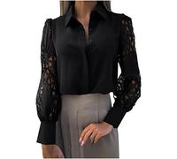 AMhomely Elegant Blouses Womens Cut Out Long Sleeve Lapel V Neck Solid Shirts Gigot Sleeve Party Tops Shirts Ladies Summer Spring Black White Blouses Loose Fit Tunics Blouse, XXL