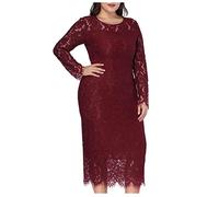 AMhomely Evening Dresses for Womens Cut Out Lace Long Dress Long Sleeve Evening Dress Party Dress Wedding Cocktail Dresses Sheath Dress Sale Clearance UK Plus Size Bodycon Work Dress, 03 Wine, 4XL