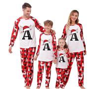 AMhomely Family Christmas Pajamas Matching Sets-Letter Christmas Pyjamas,26 Alphabet Print,Long Sleeve Tops and Trousers with Snowflake Elk,Xmas Sleepwear for Dad Mom Kid Baby A Red 6-9 Months