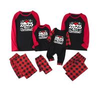 AMhomely Family Christmas Pajamas Matching Sets-New Year Pyjamas,Merry Christmas Pyjamas,Letter Print,Long Sleeve Tops and Plaid Trousers,Matching Nightwear for Women Men Kids Baby A Red 4-5 Years