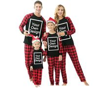 AMhomely Family Matching Christmas Pyjamas Personalised-Custom Christmas Pjs,Long Sleeve,Personalized Tops and Checked Trousers,2 Piece Loungewear,Rompers,Xmas Sleepwear,Women Mom Mother B Red S