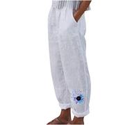 AMhomely Fashion Women Summer Casual Loose Cotton and Linen Pocket Printing Trousers Pants, 01 White, XL