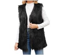AMhomely Faux Fur Gilet Women UK Plus Size Fluffy Fake Fur Vest Sleeveless Elegant Furry Waistcoats Lightweight Casual Bodywarmer Vest Coats V Neck Fuzzy Gilet Coats Winter Thermal Jacket Black XXL