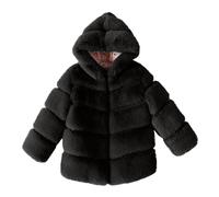 AMhomely Faux Fur Jacket Kids-Fluffy Hooded Jacket Girls-Shaggy Fur Coat,Thick Furry,Warm,Long Sleeve,Solid,Windproof,Winter Coats for Children 3-14 Years Party A Black 13-14 Years