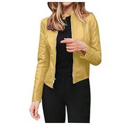 AMhomely Faux Leather Biker Jacket Faux PU Leather Jacket Motocycle Bomber Biker Ladies Fitted Urban Look Biker Jacket, 01 Yellow, M