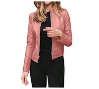 AMhomely Faux Leather Biker Jacket Faux PU Leather Jacket Motocycle Bomber Biker Ladies Fitted Urban Look Biker Jacket, M, 01 Pink