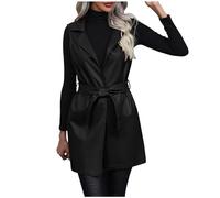 AMhomely Faux Leather Gilet Women Ladies Faux Leather Aviator Sleeveless Jacket Elegant PU Waistcoat With Blet Casual Fake Coats Notch Lapel Blazer Style Gilet Coats Black XXL