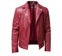 AMhomely Faux Leather Jackets For Men Fall Work Jacket Mens Leather Jacket Stand Collar Punk Fake Leather Long Sleeve Hoodless Casual Outwear Biker Outwear Leather Jackets Motorcycle Jacket Red XXL