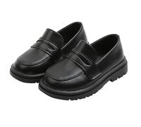 AMhomely Faux Leather Shoes Girls-Loafers For Girls School,Slip on,Low Heels,Soft Sole,Party Wedding Birthday Performance Dress Flats for All Season A Black 6