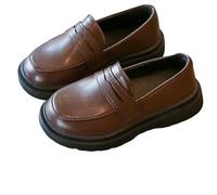 AMhomely Faux Leather Shoes Girls-Loafers For Girls School,Slip on,Low Heels,Soft Sole,Party Wedding Birthday Performance Dress Flats for All Season A Coffee 6