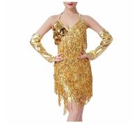 AMhomely Flapper Costumes for Women Vintage Dress for Women UK 1950 V Neck Sling Sequin Dress Fringe Midi Length Sleeveless Bodycon Glitter Cocktail Sexy Halter Prom Gold One Size