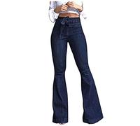 AMhomely Flared Jeans for Ladys High Waisted Lacing Stretch Wide Leg Jeans Bell-Bottomed Pants Ladies Full Length Sailor Pants Slacks Smart Trousers