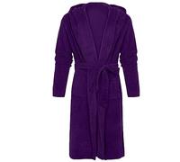 AMhomely Fluffy Dressing Gown With Hood Men Fleece Cosy Bath Robe Housecoat Long Sleeve Plush Robe Sleepwear With Belt Pocket Fleece Flannel Casual Nightwear Loungwear Sleepwear Purple S