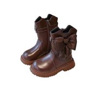 AMhomely Girl Boots Chelsea Kids-Pu Leather Ankle Boots,Bowknot,Side Zipper,No-slip Flatform,No-Slip Sole,Round Toe,Autumn Winter Casual Shoes for School Party A Brown 1.5