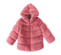 AMhomely Girls Faux Fur Coat-Hooded Fluffy Cardigan Kids-Shaggy Short Coat,Artificial Fur,Solid,Thick,Overcoat,Parka,Winter Fuzzy Jackets for Children 3-14 Years Outdoor A Watermelon Red 5-6 Years