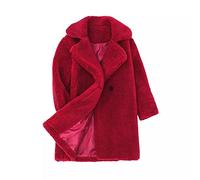 AMhomely Girls Fleece Coats-Double Breasted Windbreak with Pocket,Longline,Sherpa Trench Coats,Windproof,Notch Lapel,Fluffy,Autumn Winter Jackets for Outdoor School A Red 3-4 Years