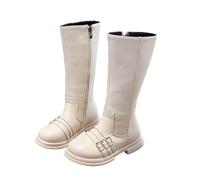 AMhomely Girls Knee High Boots Kids-Zip Up Riding Boots-Kids Waterproof Walking Shoes,High Top Faux Leather Shoes,Side Zipper,Wide Calf,No-slip,Fall Winter Shoes 3-11 Years A Beige 1
