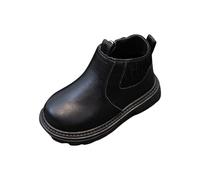 AMhomely Girls Low Boots-Faux Leather Shoes Kids-Ankle Boots Flat Heel,Zipper,Round Toe,PU,Knitted Patchwork,Non-Slip Sole,Chelsea Shoes,Autumn Winter,3-8 Years A Black 10.5