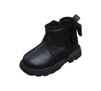 AMhomely Girls School Ankle Boots-Faux Leather Boots Kids-Winter Shoes for Girl,Back Bow Design,PU,Side Zipper,Round Toe,Low Top and Heel,Chelsea Shoes,3-8 Years A Black 10.5