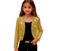 AMhomely Girls Sequin Bolero Shrug-Sparkly Crop Jacket,Glitter Open Front Cardigan,Elegant Party Shimmer Coats,Solid Gold Stamp Jacket,Clubwear,Going Out,School Back,Prom A Yellow 13 Years