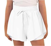 AMhomely Girls Sports Shorts 2 in 1 High Waisted Running Dance PE Shorts Breathable Flowy Athletic Skort for Ages 6-14 Years White