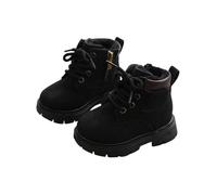 AMhomely Girls Winter Ankle Snow Boots-Faux Fur Lined Combat Boots,Suede,Warm,Fleece,Anti-Slip,Comfy Flats,Outdoor Lace Up Walking Boots for Hikling Camping Travel A Black 11