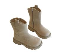 AMhomely Girls Winter Riding Boots-Mid-Calf Walking Boots with Fleece Lined,Cowgirls Cowboys,Side Zipper,Round Toe,Anti-Slip Shoes for School Casual A Khaki 8.5