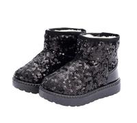 AMhomely Glitter Sequin Boots Girls-Fleece Lined Kids Snow Boots,Sparkling Ankel Booties,PU Leather,Cute Warm Slip on Walking Shoes for Hikling Camping Travel A Black 11.5