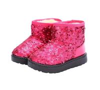 AMhomely Glitter Sequin Boots Girls-Fleece Lined Kids Snow Boots,Sparkling Ankel Booties,PU Leather,Cute Warm Slip on Walking Shoes for Hikling Camping Travel A Hot Pink 10.5
