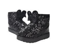 AMhomely Glitter Sequin Boots Girls-Girls Winter Ankle Snow Boots with Bowknot,Fleece Lined,Anti-Slip,Sparkling Comfy Flats,Cute Thermal Slip on Shoes for Hikling Camping Travel A Black 8.5