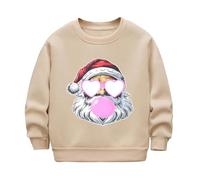 AMhomely Glow in Dark Christmas Jumper Kids-Heart Santa Claus Print Long Sleeve Pullover,Fleece Lined Sweatshirts,Festive Top for Boys Girls,Xmas Party Light Up Clothing B Khaki 5-6 Years
